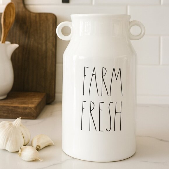 New Discontinued Rae Dunn Artisan Farm Fresh Milk Pitcher Jug Vase 9.5” - Picture 1 of 11